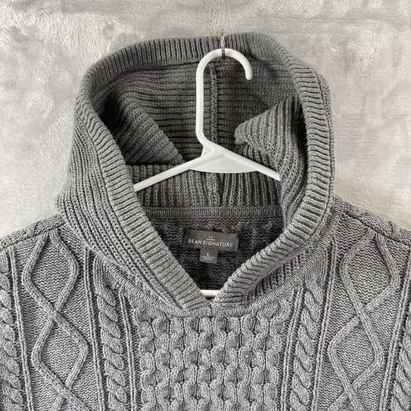 L.L. Bean Signature Hoodie women's Large Fisherman Sweater Cable Knit Pullover - Picture 3 of 13